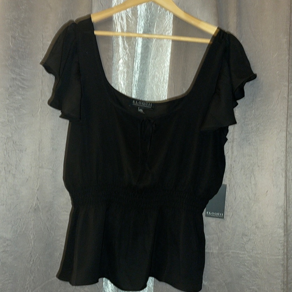 Black Flutter Sleeve Peplum Blouse